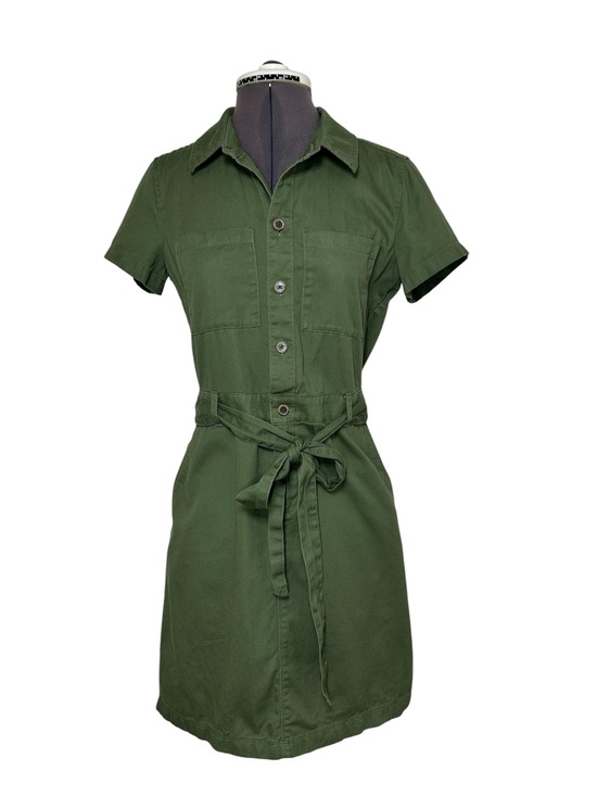 J. Crew Dresses & Skirts - J Crew Cotton Olive Green Utility Shirt Dress Belt Pockets Elastic Back Waist 2